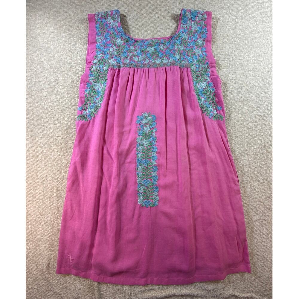 J. Marie Womens Small Pink Blue Embroidered Sleeveless Cottagecore Sundress Boho